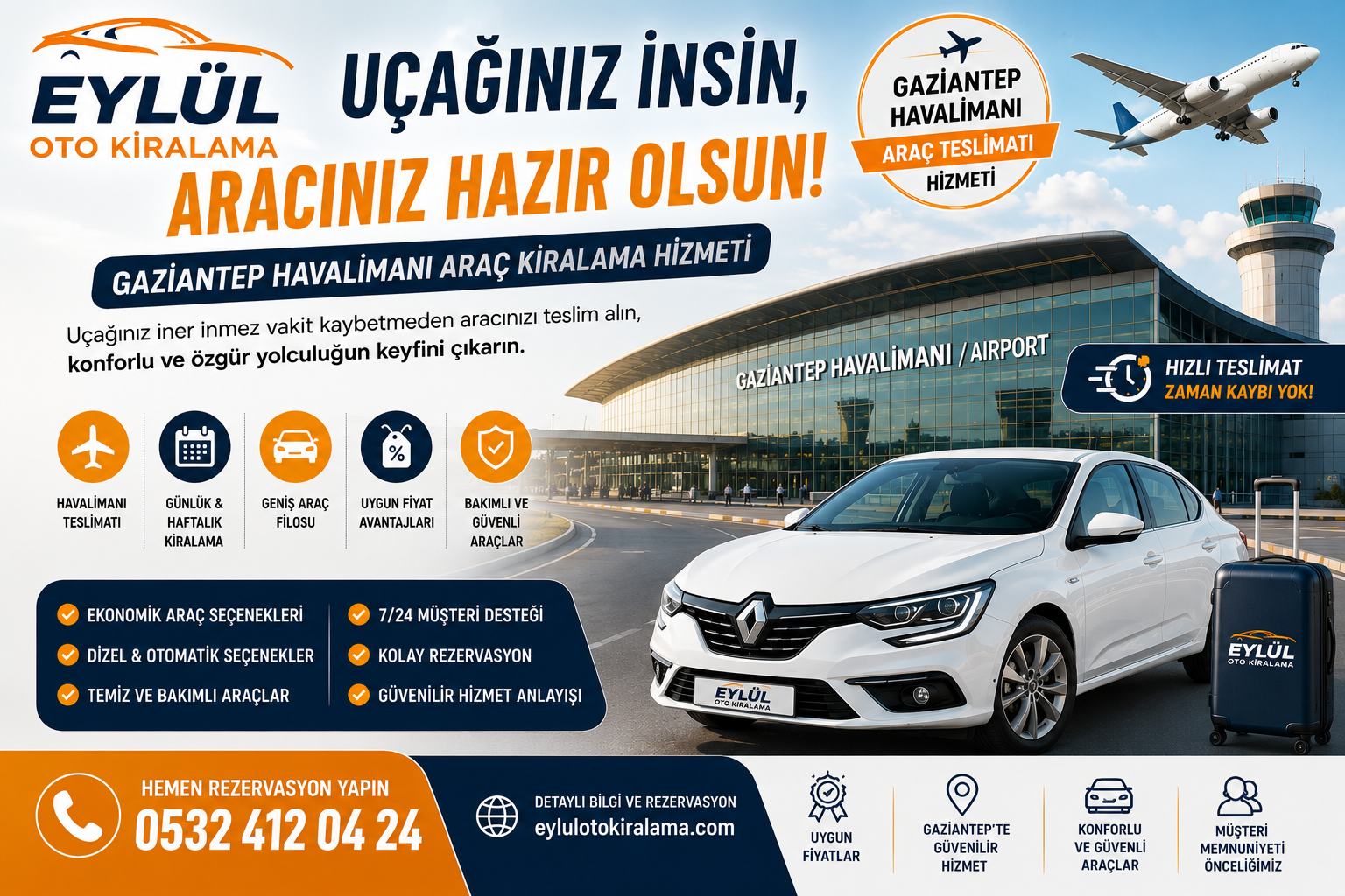 Gaziantep Havalimanı Araç Kiralama Hizmetlerinde Konforlu ve Hızlı Çözüm